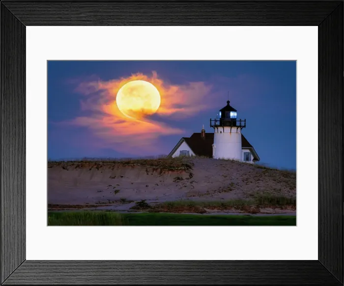 Framed Print : Full moon rising over Race Point Lighthouse on Cape Cod, Provincetown, Massachusetts, USA Framed Print : Full moon rising over Race Point Lighthouse on Cape Cod, Provincetown, Massachusetts, USA