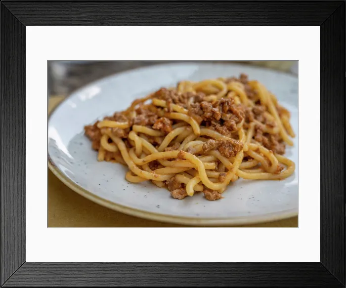 Framed Print : europe, Italy, Tuscany. The pici, handmade spaghetti noodles with meat sauce, a typical tuscan dish Framed Print : europe, Italy, Tuscany. The pici, handmade spaghetti noodles with meat sauce, a typical tuscan dish