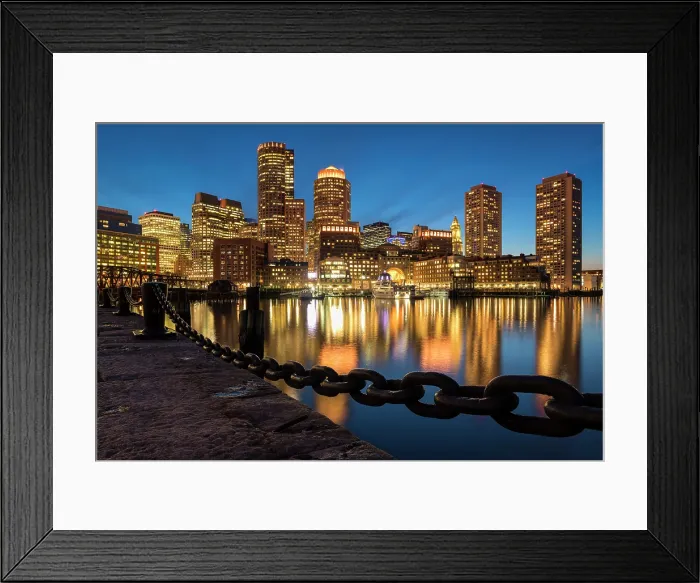 Framed Print : Dusk from Fan Pier Park in Boston, Massachusetts, USA Framed Print : Dusk from Fan Pier Park in Boston, Massachusetts, USA