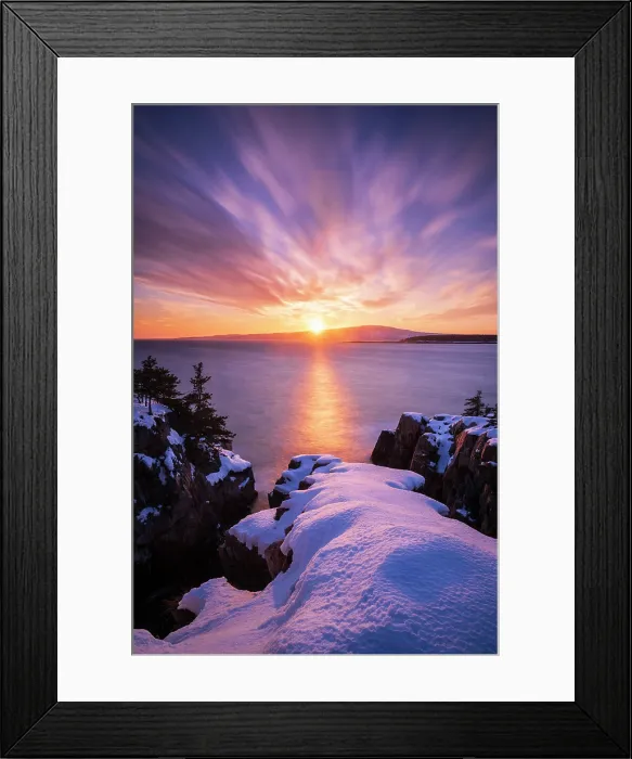 Framed Print : Winter sunset from Schoodic Peninsula, Acadia National Park, Maine, USA Framed Print : Winter sunset from Schoodic Peninsula, Acadia National Park, Maine, USA