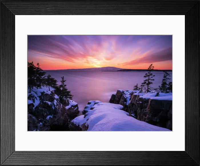 Framed Print : Winter sunset from Schoodic Peninsula, Acadia National Park, Maine, USA Framed Print : Winter sunset from Schoodic Peninsula, Acadia National Park, Maine, USA