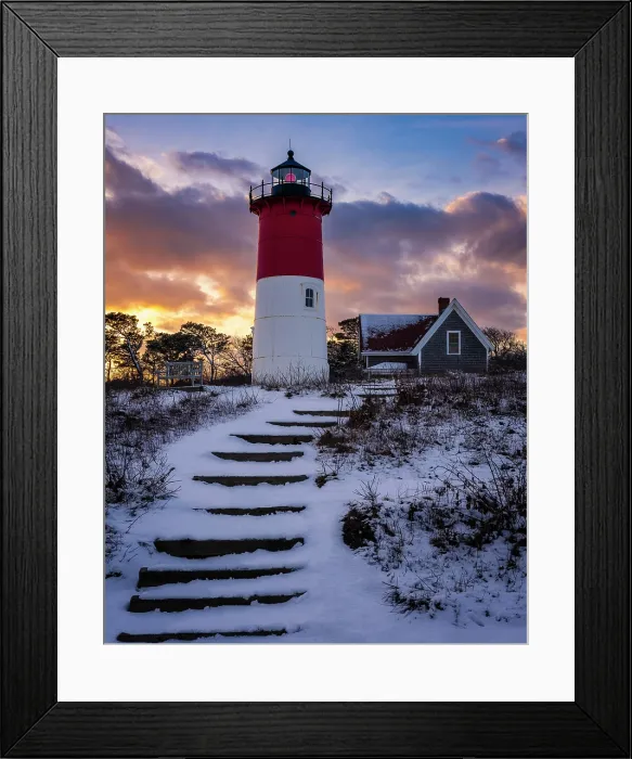Framed Print : Winter sunset at Nauset Beach Lighthouse on Cape Cod, Eastham, Massachusetts, USA Framed Print : Winter sunset at Nauset Beach Lighthouse on Cape Cod, Eastham, Massachusetts, USA