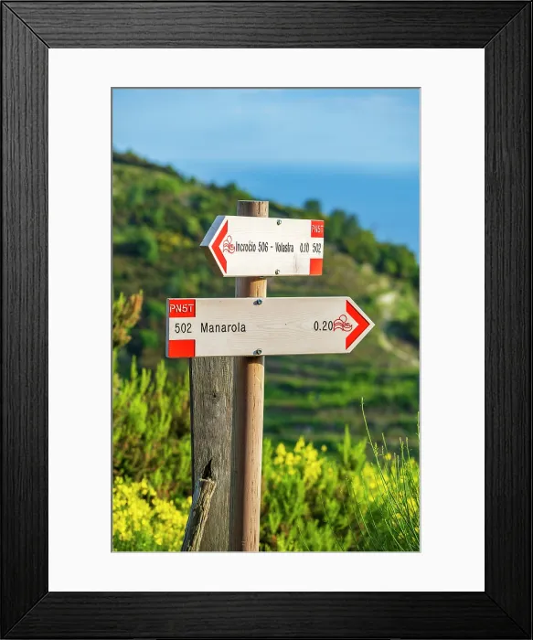 Framed Print : europe, Italy, Liguria. Cinque Terre. Signpost of a hiking path near to Manarola Framed Print : europe, Italy, Liguria. Cinque Terre. Signpost of a hiking path near to Manarola