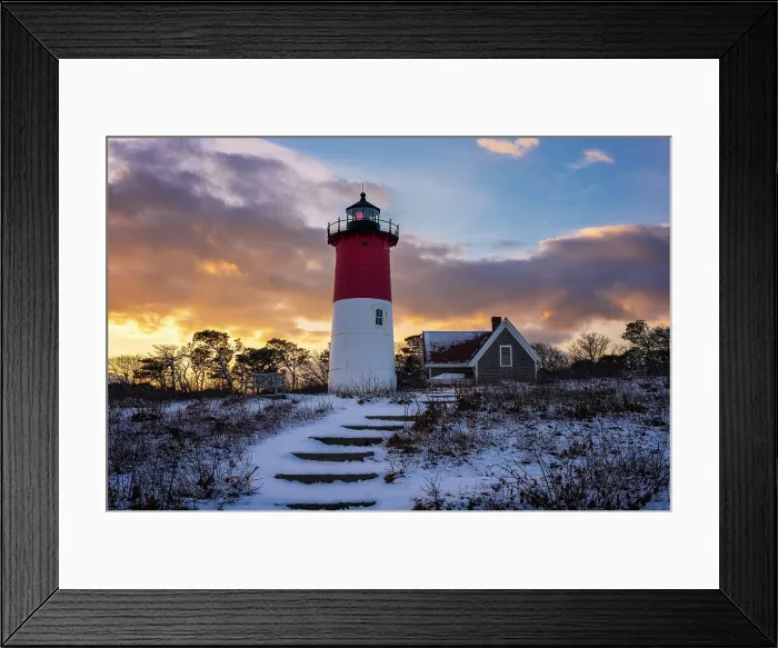 Framed Print : Winter sunset at Nauset Beach Lighthouse on Cape Cod, Eastham, Massachusetts, USA Framed Print : Winter sunset at Nauset Beach Lighthouse on Cape Cod, Eastham, Massachusetts, USA