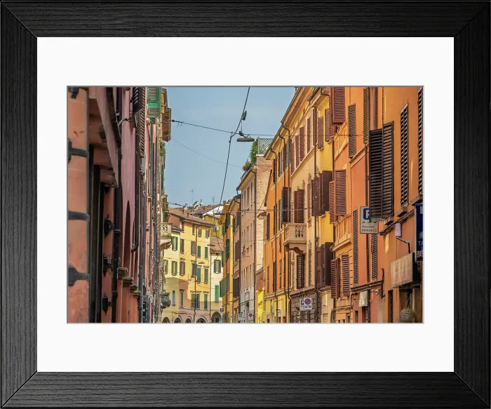 Framed Print : europe, Italy, Emilia-Romagna, Bologna. A road in the historic centre with the typical porticoes