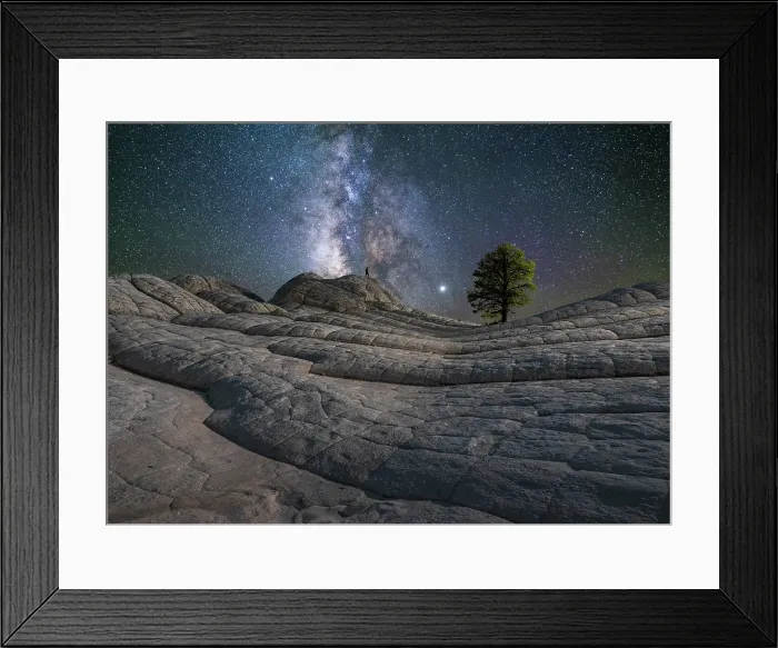 Framed Print : Man under Milky Way at White Pocket in Vermilion Cliffs National Monument, Arizona, USa Framed Print : Man under Milky Way at White Pocket in Vermilion Cliffs National Monument, Arizona, USa
