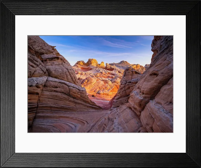 Framed Print : Golden light on rocks at White Pocket in Vermilion Cliffs National Monument, Arizona, USA Framed Print : Golden light on rocks at White Pocket in Vermilion Cliffs National Monument, Arizona, USA