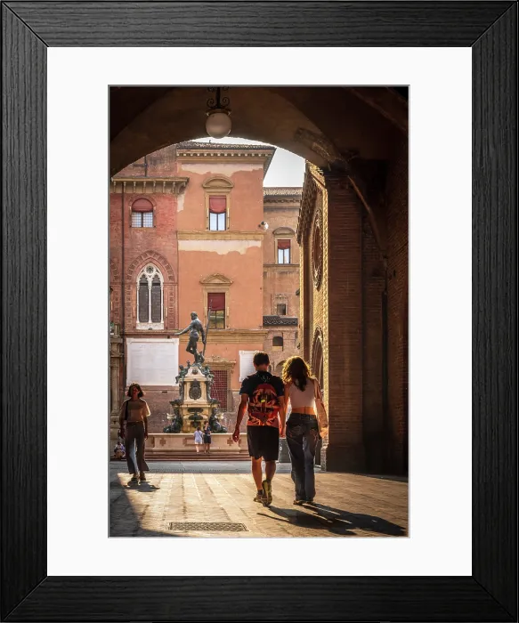 Framed Print : europe, Italy, Emilia-Romagna, Bologna. The fountain of Neptune in the piazza Maggiore
