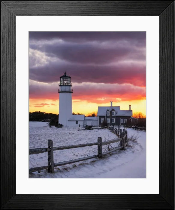 Framed Print : Winter sunset at Highland Lighthouse on Cape Cod, North Truro, Massachusetts, USA Framed Print : Winter sunset at Highland Lighthouse on Cape Cod, North Truro, Massachusetts, USA