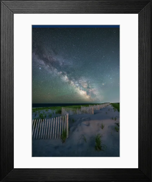 Framed Print : Milky Way over beach fence at Nauset Beach, Cape Cod, Orleans, Massachusetts, USA Framed Print : Milky Way over beach fence at Nauset Beach, Cape Cod, Orleans, Massachusetts, USA