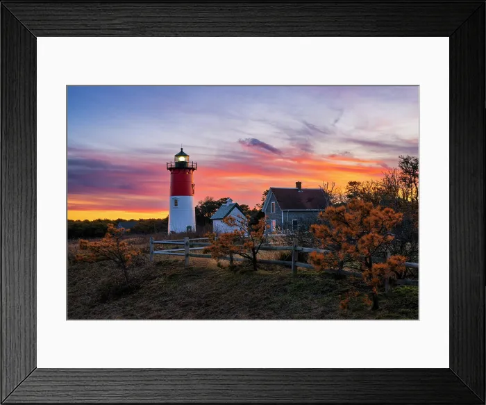 Framed Print : Autumn sunset at Nauset Beach Light on Cape Cod, Eastham, Massachusetts, USA Framed Print : Autumn sunset at Nauset Beach Light on Cape Cod, Eastham, Massachusetts, USA