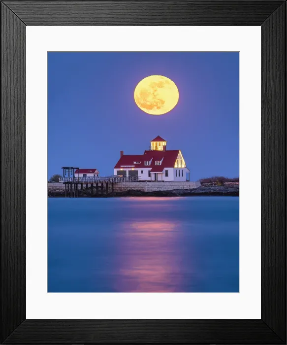 Framed Print : Full moon over Wood Island Life Saving Station, Kittery, Maine, USA Framed Print : Full moon over Wood Island Life Saving Station, Kittery, Maine, USA