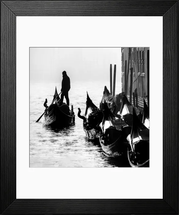 Framed Print : Gondolier and gondolas in silhouette, Grand Canal, Venice, Italy, Europe