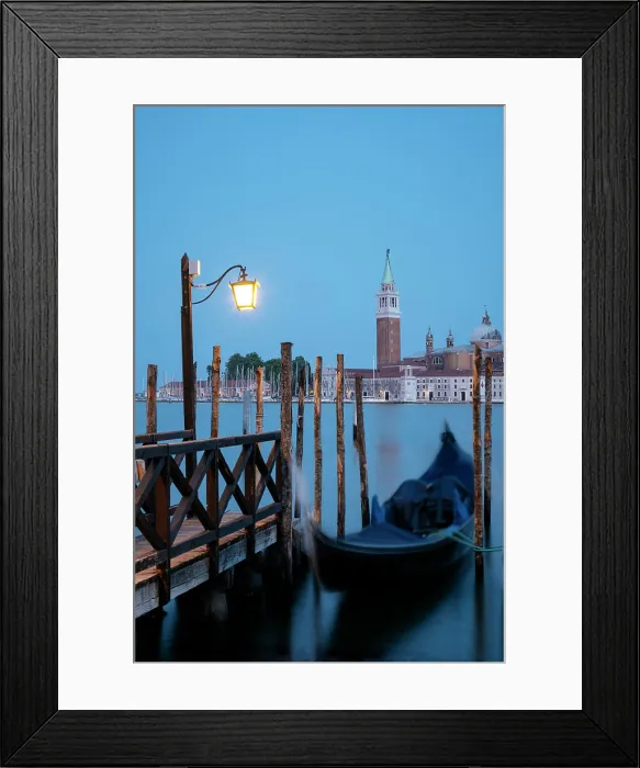Framed Print : Goldolas on the lagoon at twilight, with San Giorgio Maggiore in the background, San Marco, Venice, Italy Framed Print : Goldolas on the lagoon at twilight, with San Giorgio Maggiore in the background, San Marco, Venice, Italy