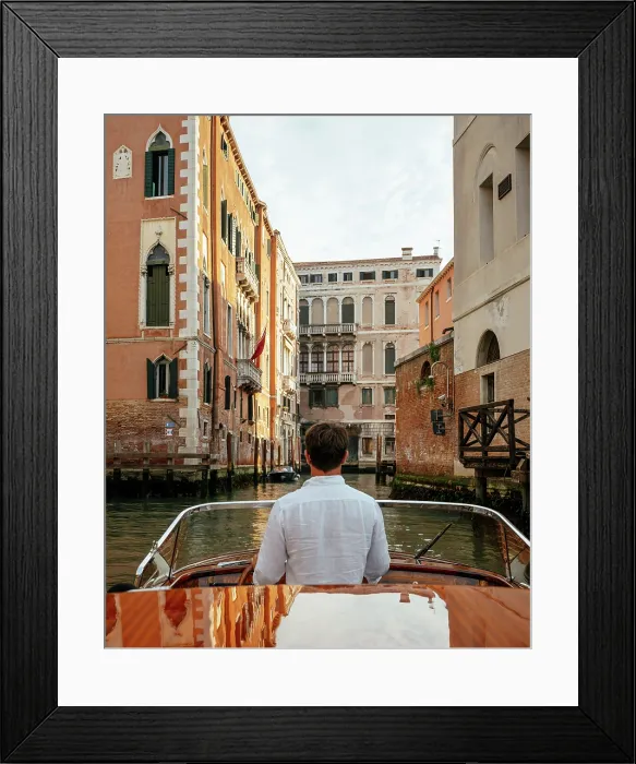 Framed Print : Speedboat water taxi through canals of Venice, Veneto, Italy Framed Print : Speedboat water taxi through canals of Venice, Veneto, Italy