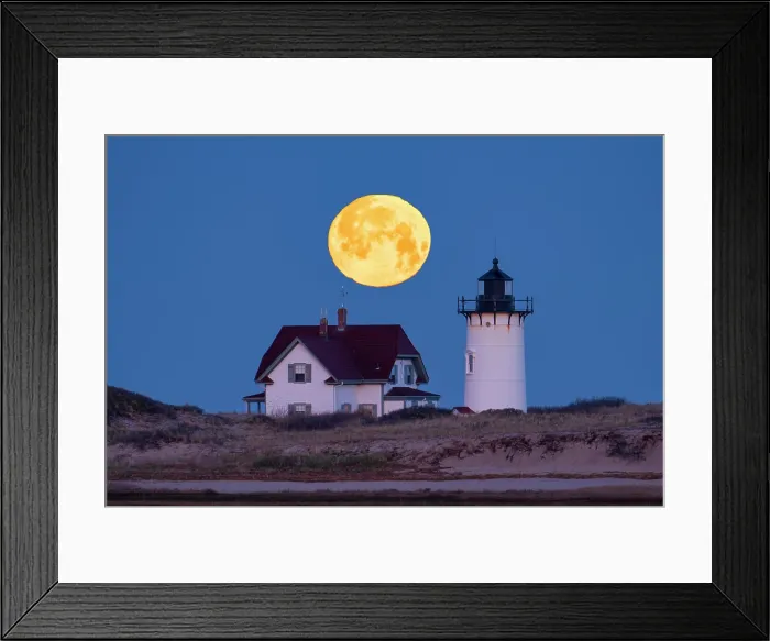 Framed Print : Full moon setting over Race Point Lighthouse, Cape Cod, Provincetown, Massachusetts, USA Framed Print : Full moon setting over Race Point Lighthouse, Cape Cod, Provincetown, Massachusetts, USA