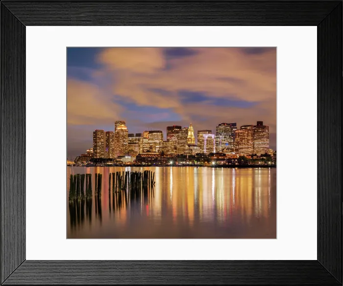 Framed Print : Dusk over Boston Harbor with old pier pillars, Boston, Masschusetts, USA