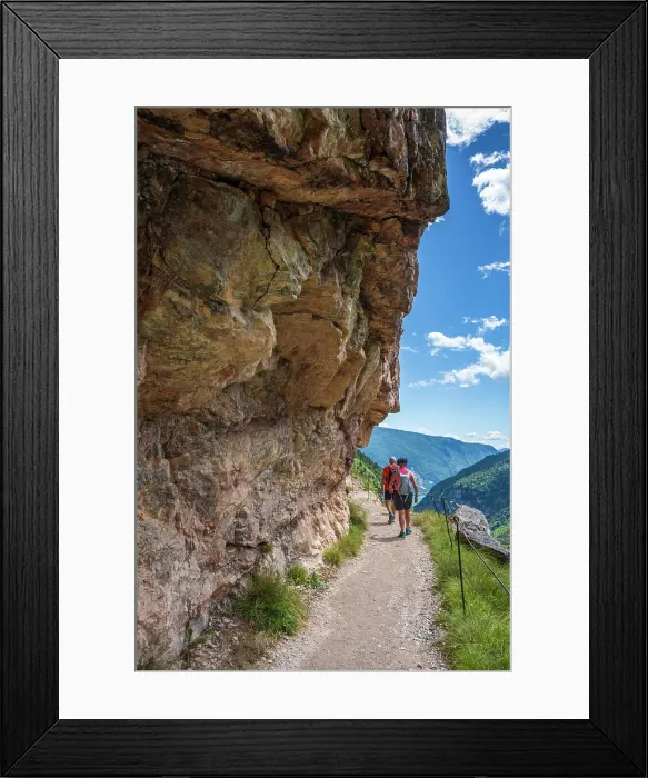 Framed Print : Europe, Italy, Trentino. Hikers on a footpath in the Brenta Dolomites Framed Print : Europe, Italy, Trentino. Hikers on a footpath in the Brenta Dolomites