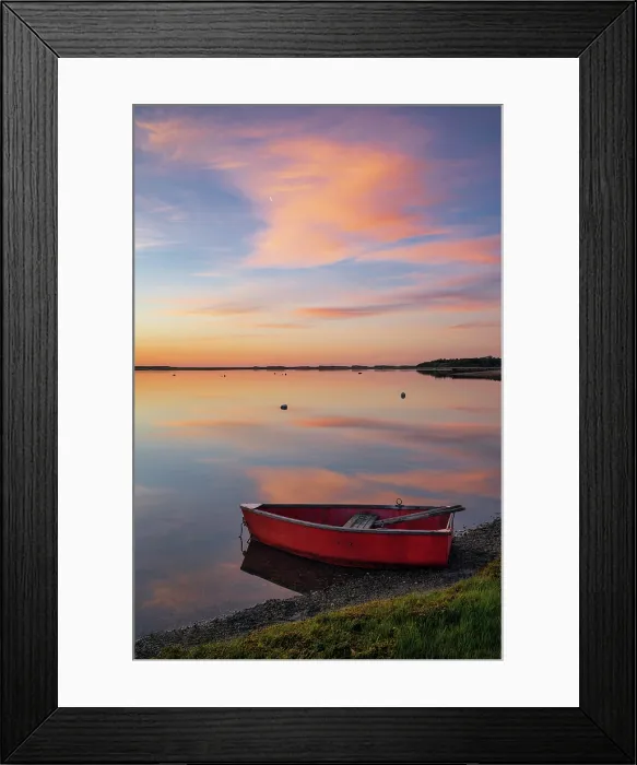 Framed Print : Sunrise over red rowboat at a marsh on Cape Cod, Massachusetts, USA Framed Print : Sunrise over red rowboat at a marsh on Cape Cod, Massachusetts, USA