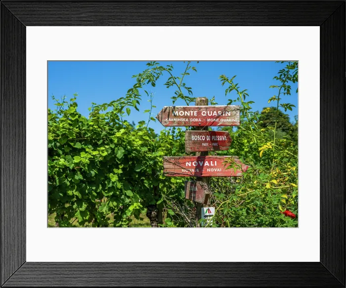 Framed Print : Europe, Italy, Friuli. Signpost in the Collio area near Cormons and the Mountain Monte Quarin Framed Print : Europe, Italy, Friuli. Signpost in the Collio area near Cormons and the Mountain Monte Quarin