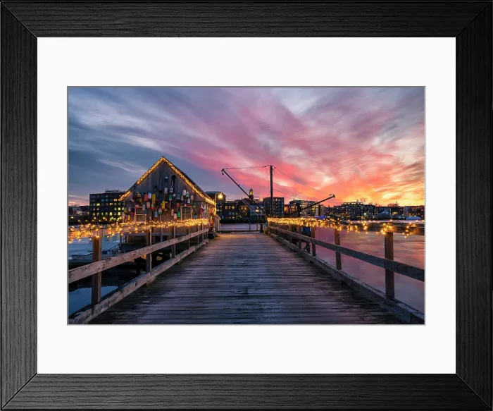 Framed Print : Holiday lights on fishing pier at Badger's Island, Maine, USA Framed Print : Holiday lights on fishing pier at Badger's Island, Maine, USA