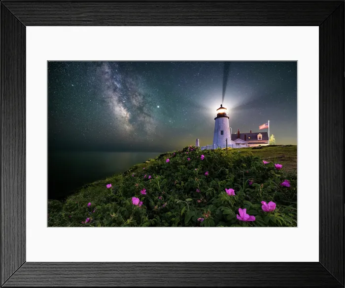 Framed Print : Milky Way and beach roses at Pemaquid Point Lighthouse, Bristol, Maine, USA Framed Print : Milky Way and beach roses at Pemaquid Point Lighthouse, Bristol, Maine, USA
