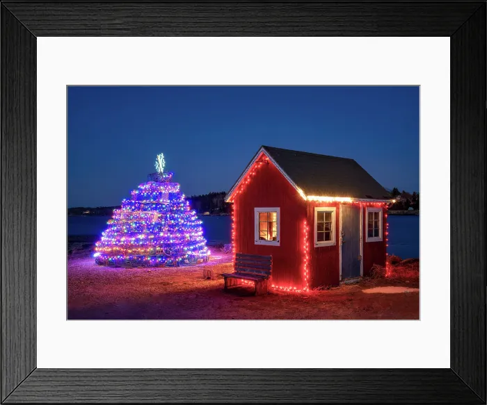 Framed Print : Shack with holliday lights, Bailey's Islland, Maine, USA Framed Print : Shack with holliday lights, Bailey's Islland, Maine, USA