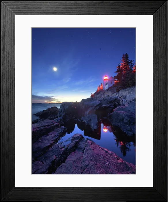 Framed Print : Moon over Bass Harbor Lighthouse, Mount Desert Island, Maine, USA Framed Print : Moon over Bass Harbor Lighthouse, Mount Desert Island, Maine, USA