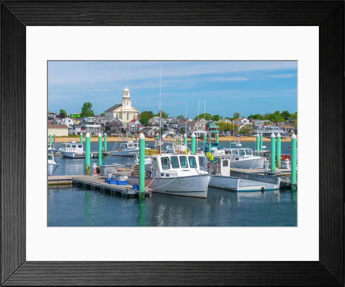 Framed Print : USA, Massachusetts, Cape Cod, Outer Cape, Provincetown, Provincetown Wharf, MacMillan Pier and Provincetown Public Library