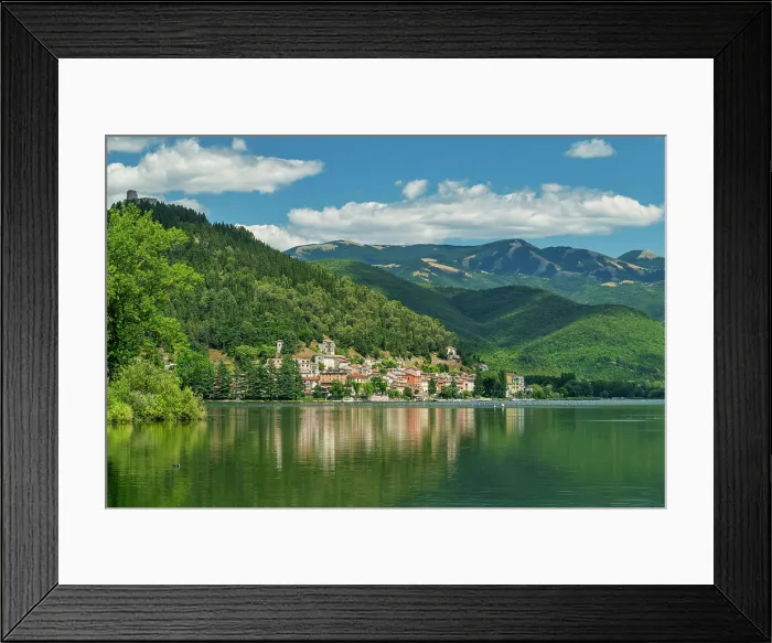 Framed Print : Piediluco Reflecting in Lake Piediluco, Umbria, Italy, Europe Framed Print : Piediluco Reflecting in Lake Piediluco, Umbria, Italy, Europe