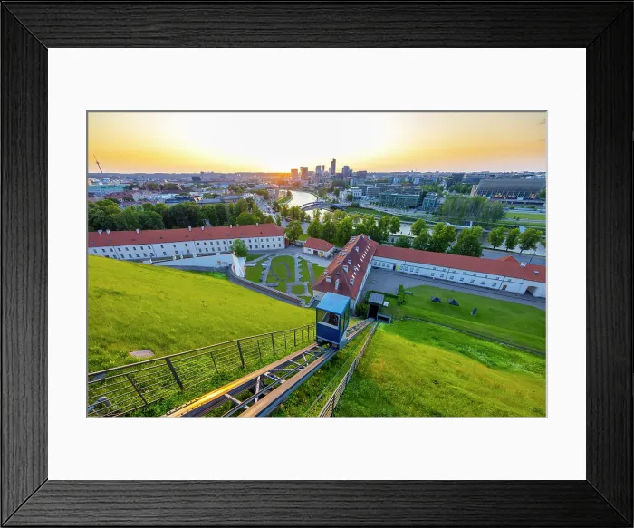 Framed Print : Elevated View of Vilnius at Sunset from Gediminas Hill showing The Funicular, Vilnius, Lithuania Framed Print : Elevated View of Vilnius at Sunset from Gediminas Hill showing The Funicular, Vilnius, Lithuania