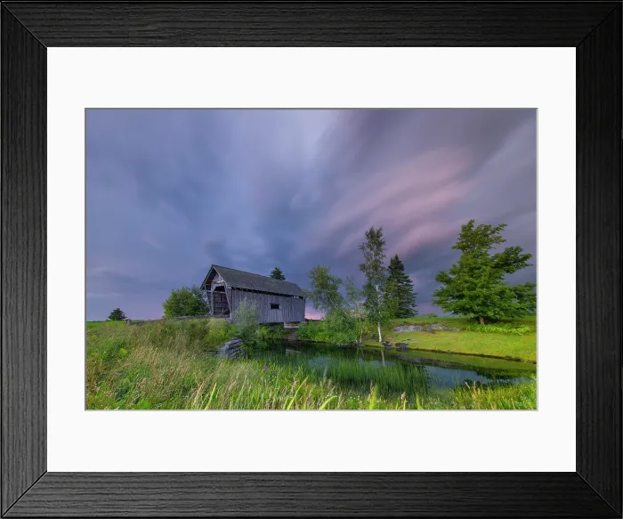 Framed Print : Dusk at the A.M. Foster Bridge, Green Mountains, Cabot, Vermont, USA Framed Print : Dusk at the A.M. Foster Bridge, Green Mountains, Cabot, Vermont, USA