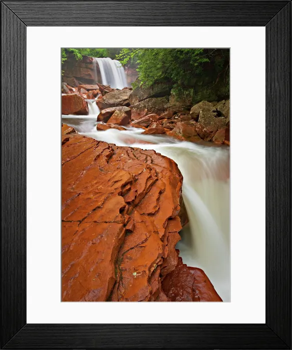 Framed Print : Red rocks on cascade at Douglas Falls, Thomas, West Virginia, USA Framed Print : Red rocks on cascade at Douglas Falls, Thomas, West Virginia, USA