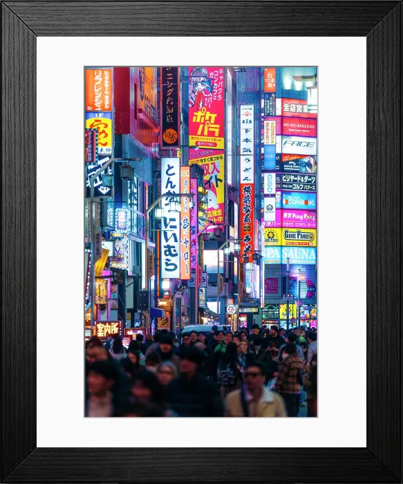 Framed Print : Japan, Tokyo, Crowds walk past neon signs in Kabukicho entertainment district Framed Print : Japan, Tokyo, Crowds walk past neon signs in Kabukicho entertainment district