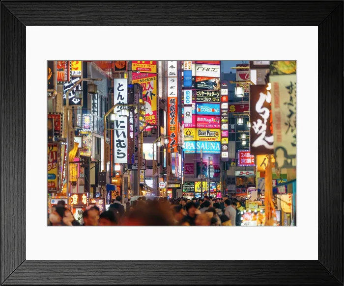 Framed Print : Japan, Tokyo, Crowds walk under bright neon signs in Shinjuku's Kabukicho district Framed Print : Japan, Tokyo, Crowds walk under bright neon signs in Shinjuku's Kabukicho district