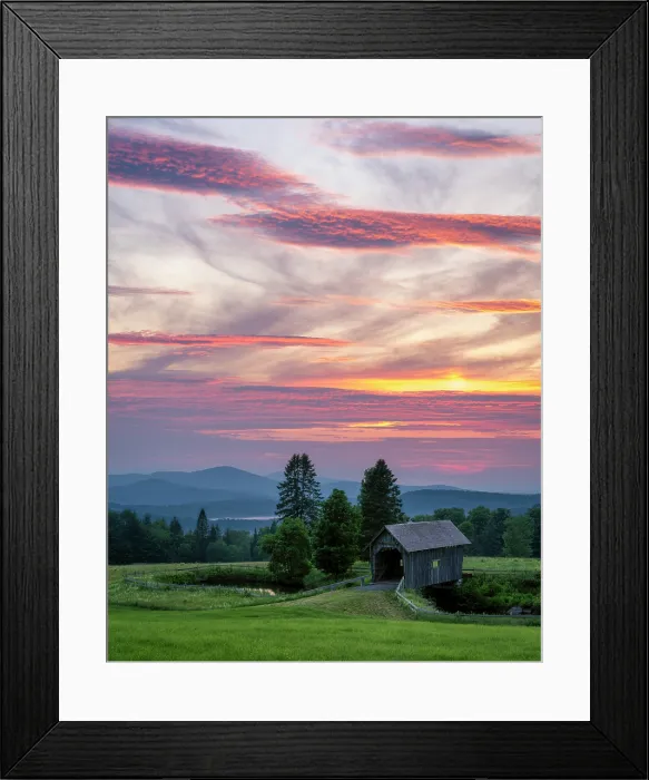 Framed Print : Sunset over the A.M. Foster Bridge, Cabot, Vermont, USA Framed Print : Sunset over the A.M. Foster Bridge, Cabot, Vermont, USA