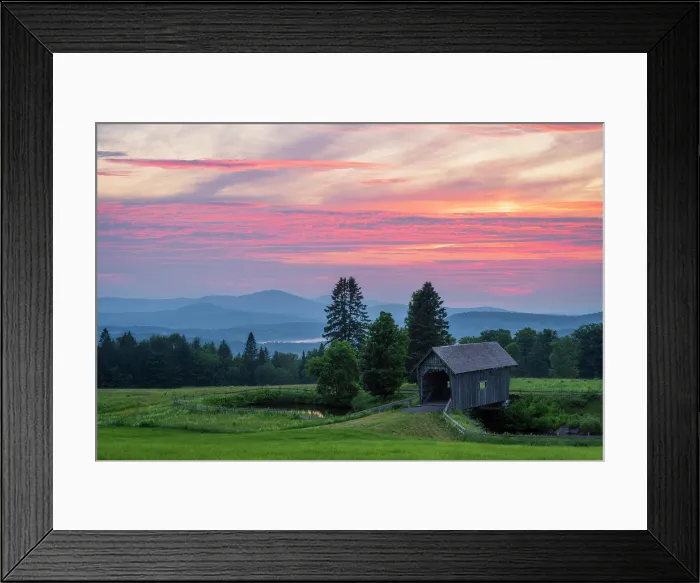 Framed Print : Sunset over the A.M. Foster Bridge, Cabot, Vermont, USA