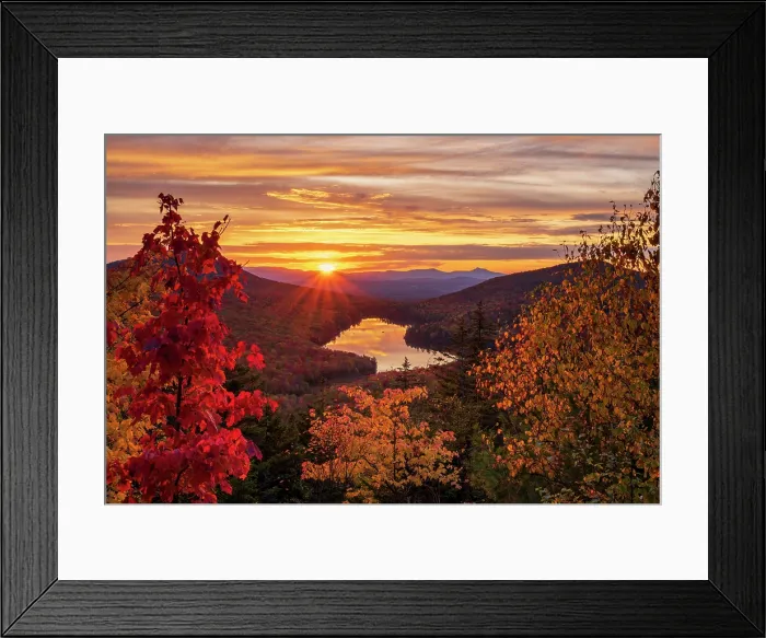 Framed Print : Autumn sunst from Owl's Head Mountain over Kettle Pond, Groton State Forest, Vermont, USA