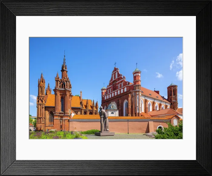Framed Print : A Statue of the Polish Poet Adam Mickiewicz in front of St. Anne's Church and the Church of St. Francis and St. Bernard, Vilnius, Lithuania Framed Print : A Statue of the Polish Poet Adam Mickiewicz in front of St. Anne's Church and the Church of St. Francis and St. Bernard, Vilnius, Lithuania