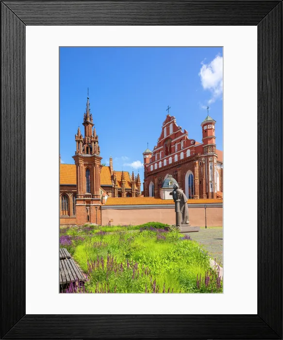 Framed Print : A Statue of the Polish Poet Adam Mickiewicz in front of St. Anne's Church and the Church of St. Francis and St. Bernard, Vilnius, Lithuania Framed Print : A Statue of the Polish Poet Adam Mickiewicz in front of St. Anne's Church and the Church of St. Francis and St. Bernard, Vilnius, Lithuania