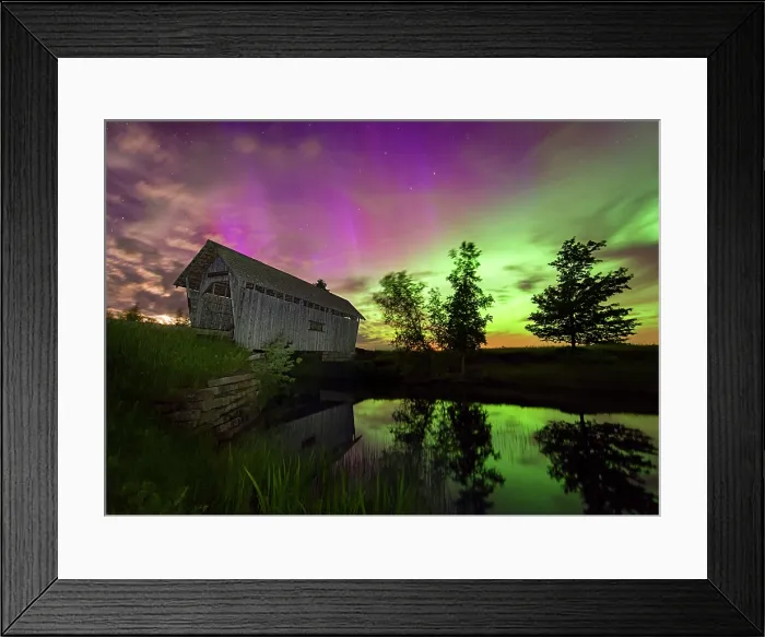 Framed Print : Northern Lights over the A.M. Foster Bridge, Green Mountains, Cabot, Vermont, USA Framed Print : Northern Lights over the A.M. Foster Bridge, Green Mountains, Cabot, Vermont, USA