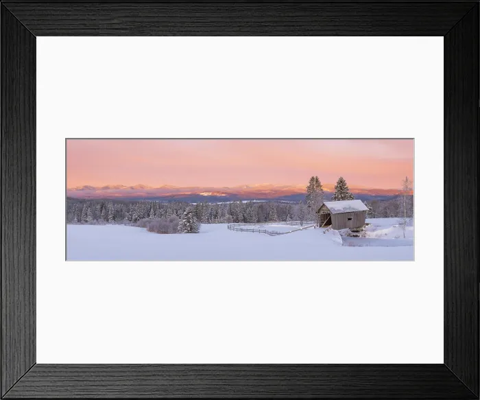 Framed Print : Winter sunrise at the A.M. Foster Bridge, Green Mountains, Cabot, Vermont, USA Framed Print : Winter sunrise at the A.M. Foster Bridge, Green Mountains, Cabot, Vermont, USA
