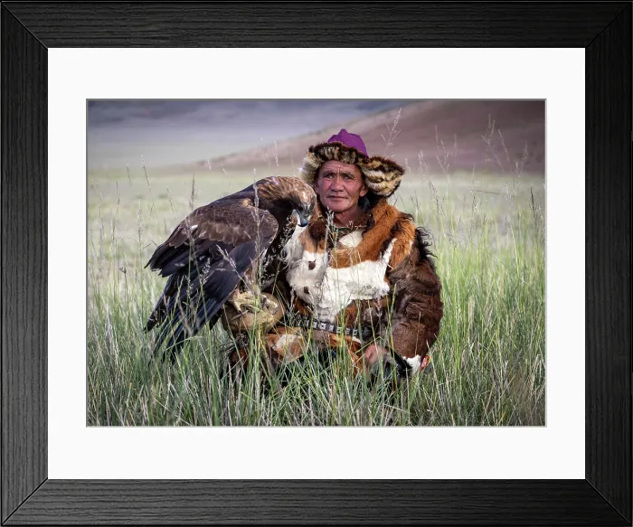 Framed Print : Portrait of a Kazakh Eagle Hunter wearing traditional fur clothing and posing with his trained golden eagle, Bayan-Ulgii Province, Western Mongolia, Asia Framed Print : Portrait of a Kazakh Eagle Hunter wearing traditional fur clothing and posing with his trained golden eagle, Bayan-Ulgii Province, Western Mongolia, Asia