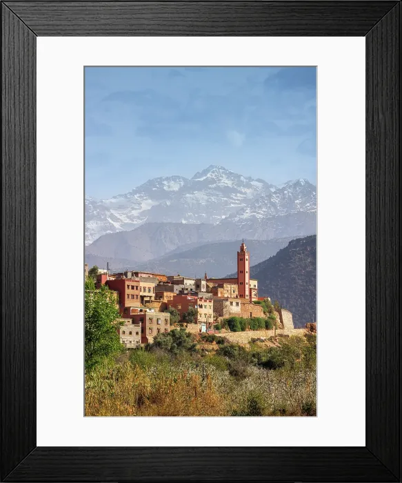 Framed Print : Beautiful hilltop village near Tahnaout and the Atlas Mountains beyond, Morocco Framed Print : Beautiful hilltop village near Tahnaout and the Atlas Mountains beyond, Morocco