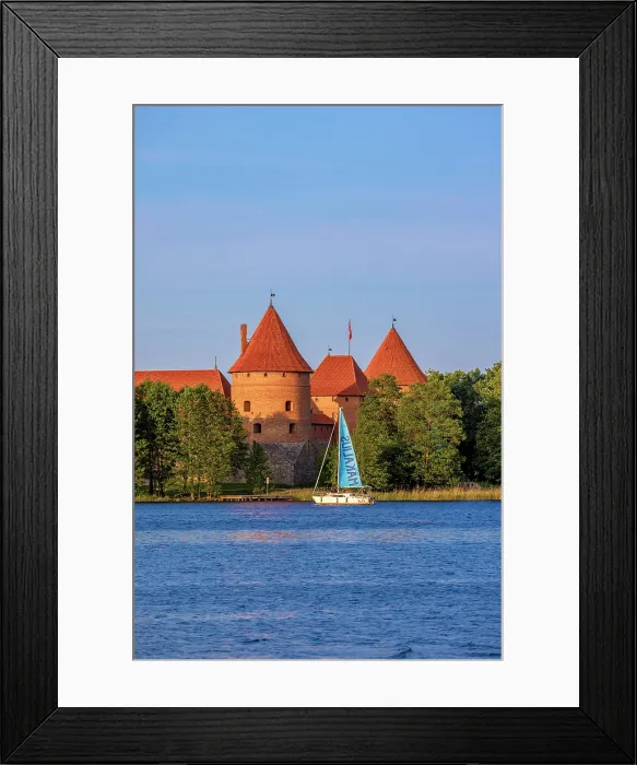 Framed Print : Yacht in front of Trakai Island Castle, Trakai, Lithuania Framed Print : Yacht in front of Trakai Island Castle, Trakai, Lithuania