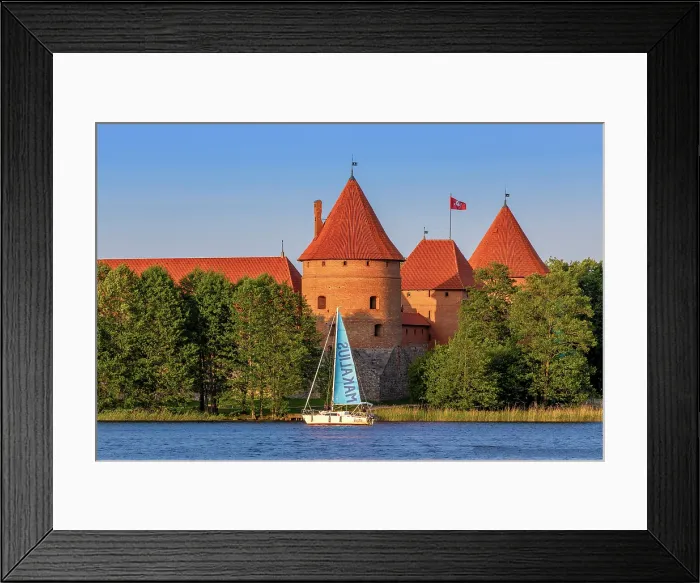 Framed Print : Yacht in front of Trakai Island Castle, Trakai, Lithuania Framed Print : Yacht in front of Trakai Island Castle, Trakai, Lithuania