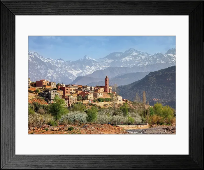 Framed Print : Beautiful hilltop village near Tahnaout and the Atlas Mountains beyond, Morocco