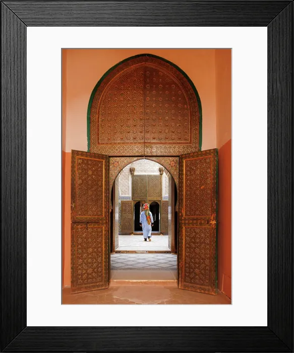 Framed Print : Berber man walking through the courtyard of the royal palace of the Kasbah of Telouet, Atlas Mountains, Morocco Framed Print : Berber man walking through the courtyard of the royal palace of the Kasbah of Telouet, Atlas Mountains, Morocco