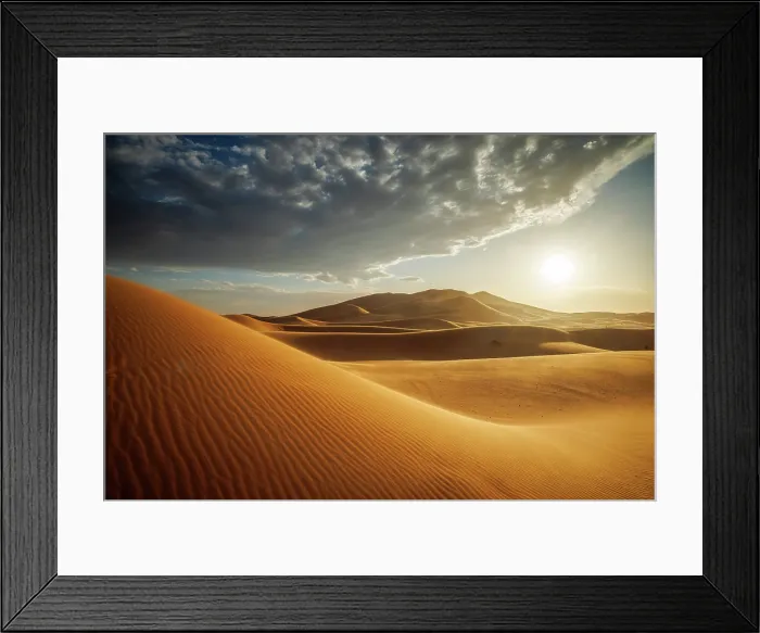 Framed Print : A beautiful sunset over the Sahara Desert, Erg Chebbi, Merzouga, Morocco Framed Print : A beautiful sunset over the Sahara Desert, Erg Chebbi, Merzouga, Morocco