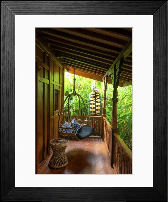 Framed Print : Swing seat on a vernadah of a house in Bali, Indonesia Framed Print : Swing seat on a vernadah of a house in Bali, Indonesia
